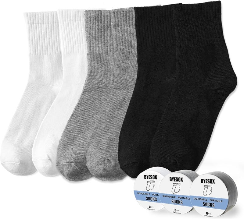 BYESOX 12 Pairs Disposable Socks for Travel, Single-use Compressed Socks Good for On-the-Go - Image 1